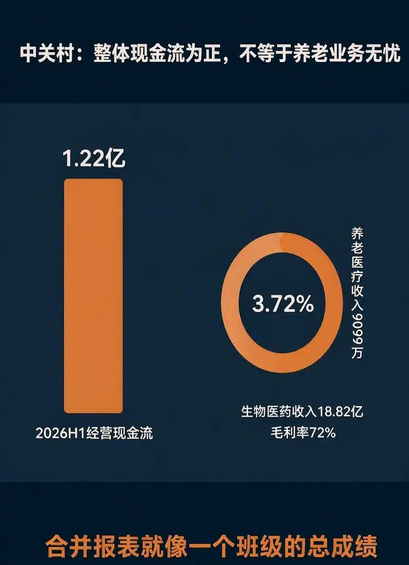 中关村2026上半年经营现金流1.22亿养老医疗收入占比3.72%
